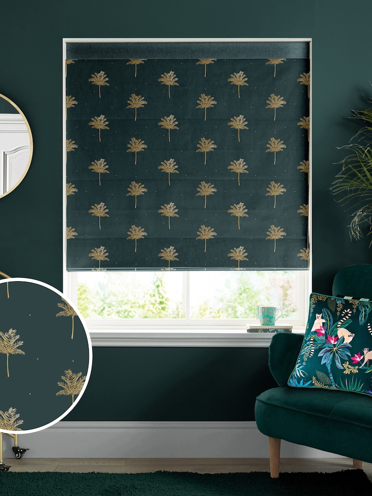 Sara Miller Forest Green Small Palm Made to Measure 100% Cotton Roman Blinds - Image 1 of 5