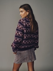 Burgundy Red Long Sleeve Crew Neck Bomber Cardigan - Image 4 of 5