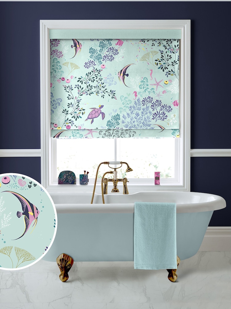 Sara Miller Aqua Blue Underwater Made to Measure Roman 100% Cotton Blind - Image 1 of 6