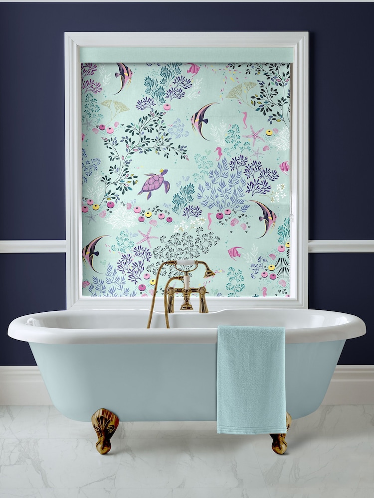 Sara Miller Aqua Blue Underwater Made to Measure Roman 100% Cotton Blind - Image 2 of 6