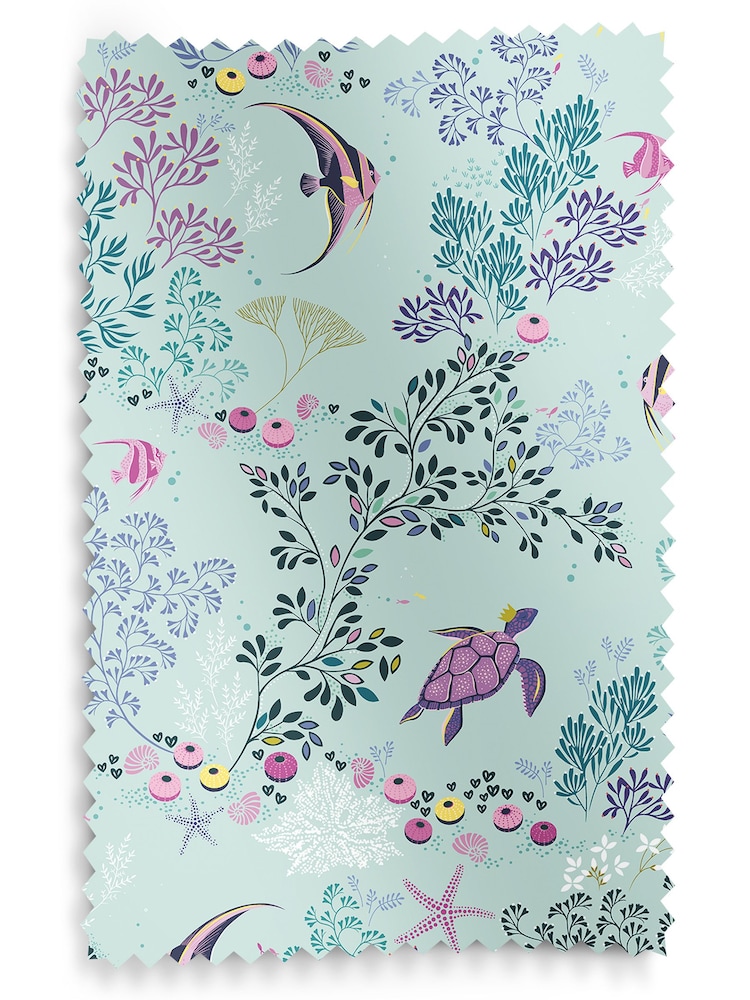 Sara Miller Aqua Blue Underwater Made to Measure Roman 100% Cotton Blind - Image 5 of 5