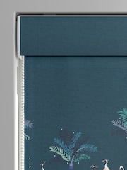 Sara Miller Teal Green Heron Border Made to Measure Roman 100% Cotton Blind - Image 3 of 5
