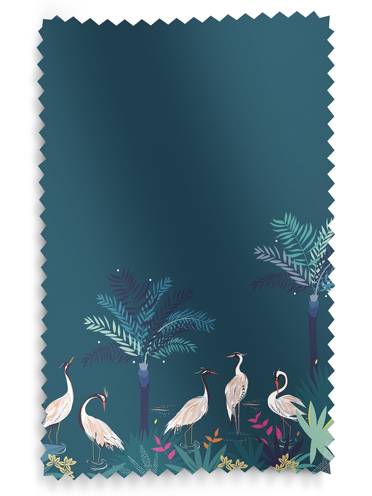 Sara Miller Teal Green Heron Border Made to Measure Roman 100% Cotton Blind - Image 5 of 5
