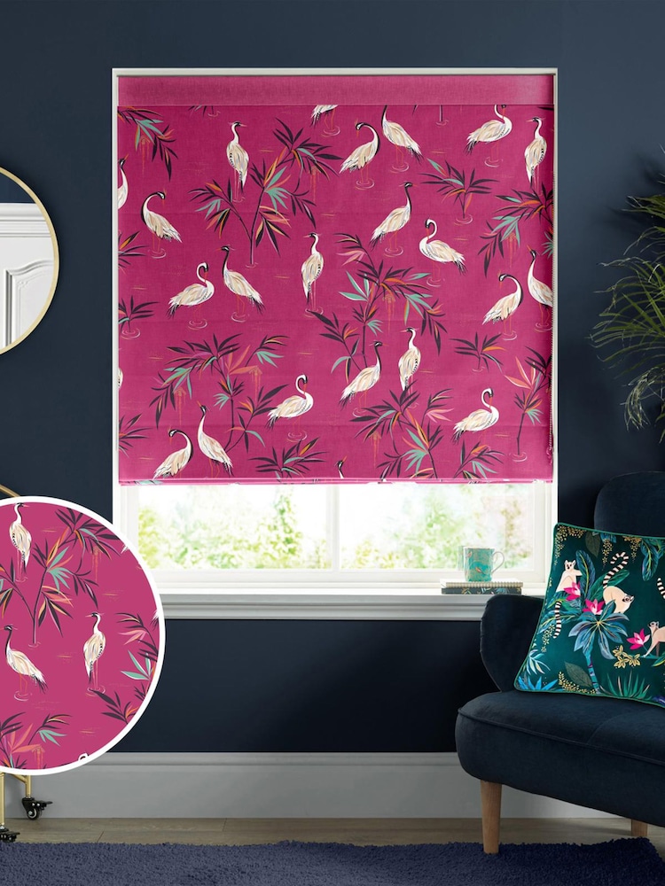 Sara Miller Fuchsia Pink Heron Made to Measure Roman 100% Cotton Blind - Image 1 of 6