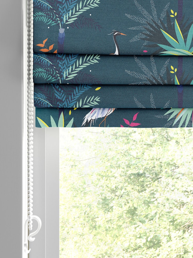 Sara Miller Teal Green Heron Made to Measure 100% Cotton Roman Blinds - Image 2 of 6