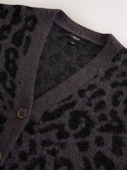 Impression Léopard Gris - Mid Length Long Sleeve Cardigan with Wool - Image 2 de 3