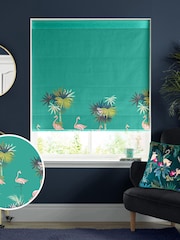 Sara Miller Green Flamingo Border Made to Measure Roman 100% Cotton Blind - Image 1 of 6