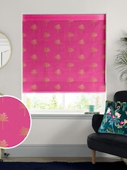 Sara Miller Pink Small Palm Made to Measure Roman 100% Cotton Blind - Image 1 of 6