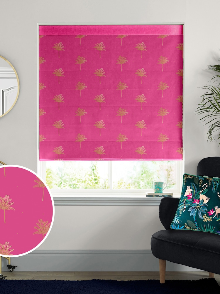 Sara Miller Pink Small Palm Made to Measure Roman 100% Cotton Blind - Image 1 of 6