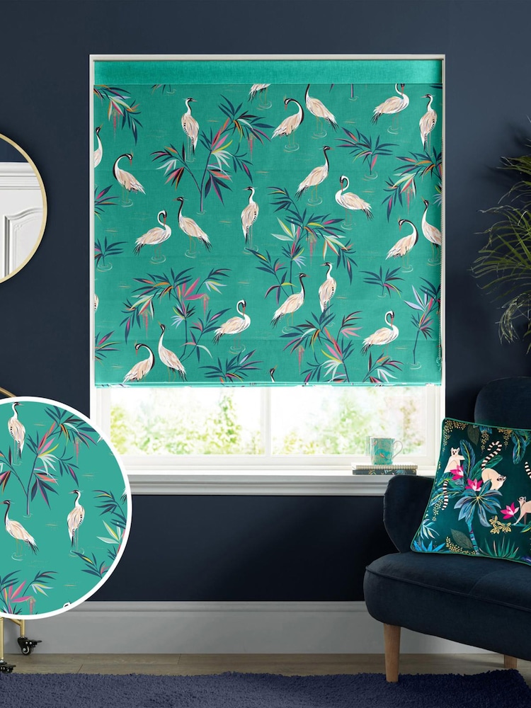 Sara Miller Green Heron Made to Measure Roman 100% Cotton Blind - Image 1 of 6