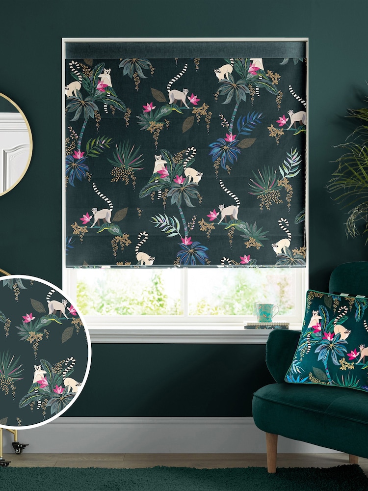Sara Miller Green Lemur Made to Measure Roman 100% Cotton Blind - Image 1 of 6