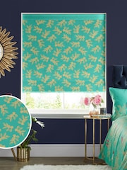 Sara Miller Green Etched Leaves Made to Measure Roman 100% Cotton Blind - Image 1 of 6