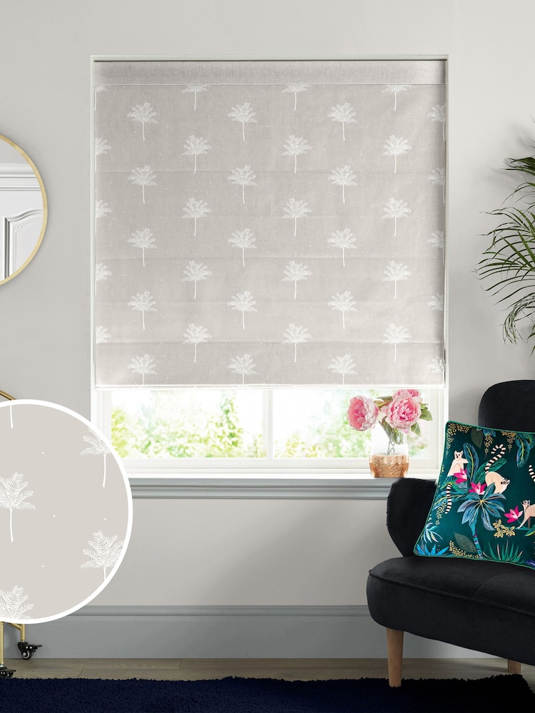 Sara Miller Natural Linen Small Palm Made to Measure Roman 100% Cotton Blind - Image 1 of 6