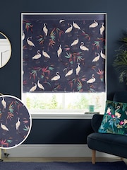 Sara Miller Smoke Blue Heron Made to Measure Roman 100% Cotton Blind - Image 1 of 6