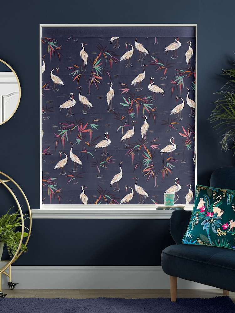 Sara Miller Smoke Blue Heron Made to Measure Roman 100% Cotton Blind - Image 2 of 6