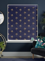 Sara Miller Navy Blue Small Palm Made to Measure Roman 100% Cotton Blind - Image 2 of 5