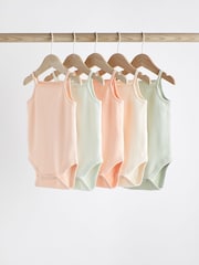 Peach/Green Baby Strappy Vest Bodysuits 5 Pack - Image 1 of 11