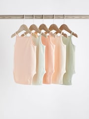 Peach/Green Baby Strappy Vest Bodysuits 5 Pack - Image 2 of 11