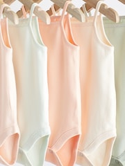 Peach/Green Baby Strappy Vest Bodysuits 5 Pack - Image 8 of 11