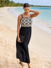 Lipsy Black/White Crochet Mix Cami Holiday Shop Maxi Dress - Image 1 of 4