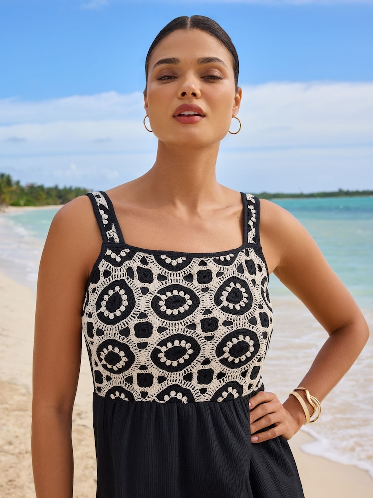 Lipsy Black/White Crochet Mix Cami Holiday Shop Maxi Dress - Image 4 of 4 Lipsy Black/White Crochet Mix Cami Holiday Shop Maxi Dress - Image 4 of 4
