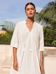 Lipsy White Broderie Mini Smock Holiday Dress - Image 1 of 4