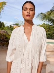 Lipsy White Broderie Mini Smock Holiday Dress - Image 2 of 4