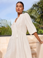 Lipsy White Broderie Mini Smock Holiday Dress - Image 3 of 4
