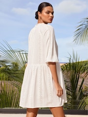 Lipsy White Broderie Mini Smock Holiday Dress - Image 4 of 4