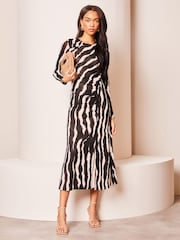 Lipsy Black/White Printed Ruched Midaxi Dress - Image 3 of 4