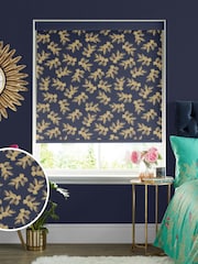 Sara Miller Deep Navy Blue Etched Leaves Made to Measure Roller Blinds - Image 1 of 6