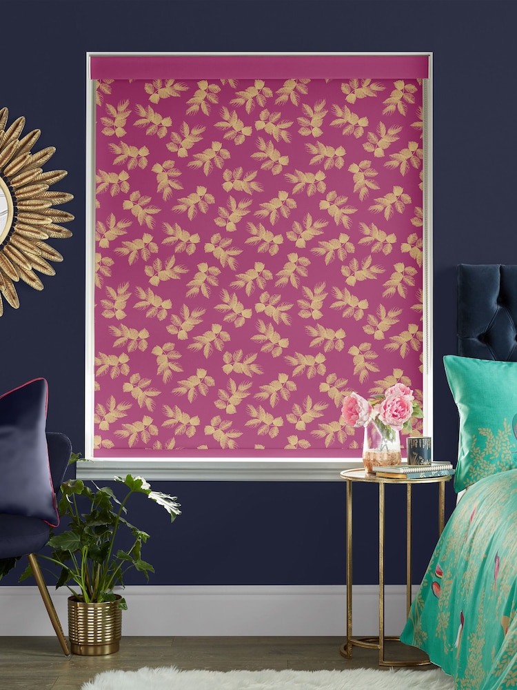 Sara Miller Fuchsia Pink Etched Leaves Made To Measure Roller Blinds - Image 2 of 6