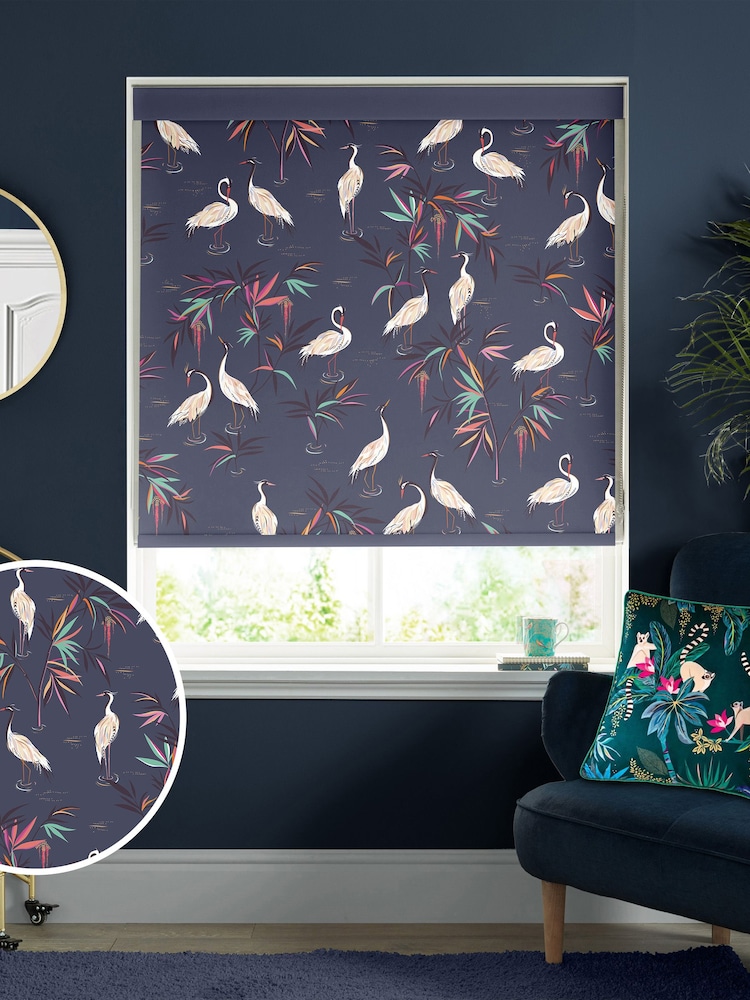 Sara Miller Smoke Blue Heron Made To Measure Roller Blinds - Image 1 of 6