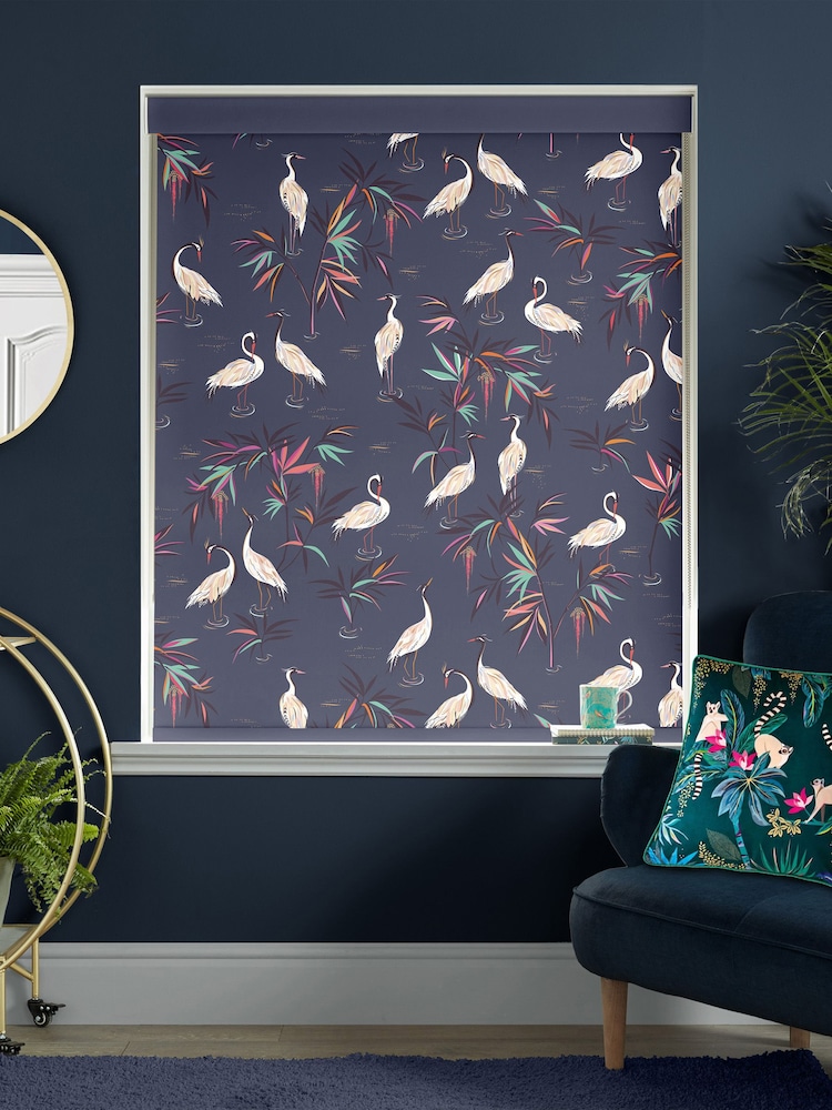 Sara Miller Smoke Blue Heron Made To Measure Roller Blinds - Image 2 of 6