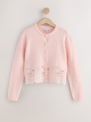 Light Pink Lace Trim Long Sleeve Knit Cardigan - Image 5 of 7
