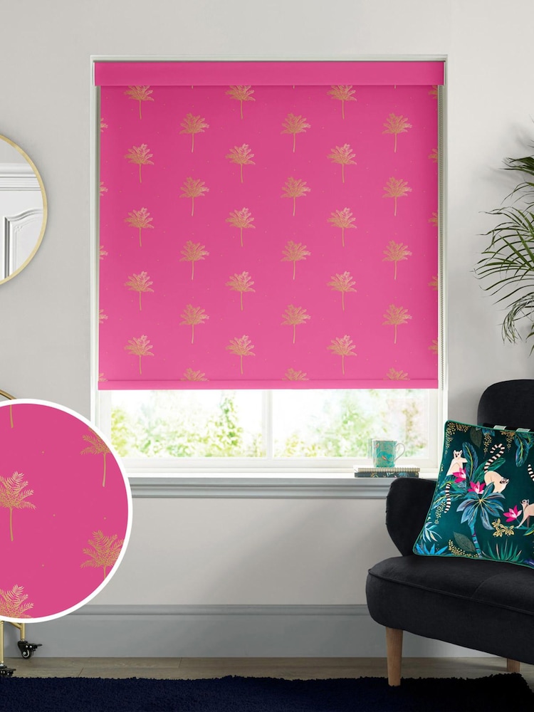 Sara Miller Pink Small Palm Made To Measure Roller Blinds - Image 1 of 5