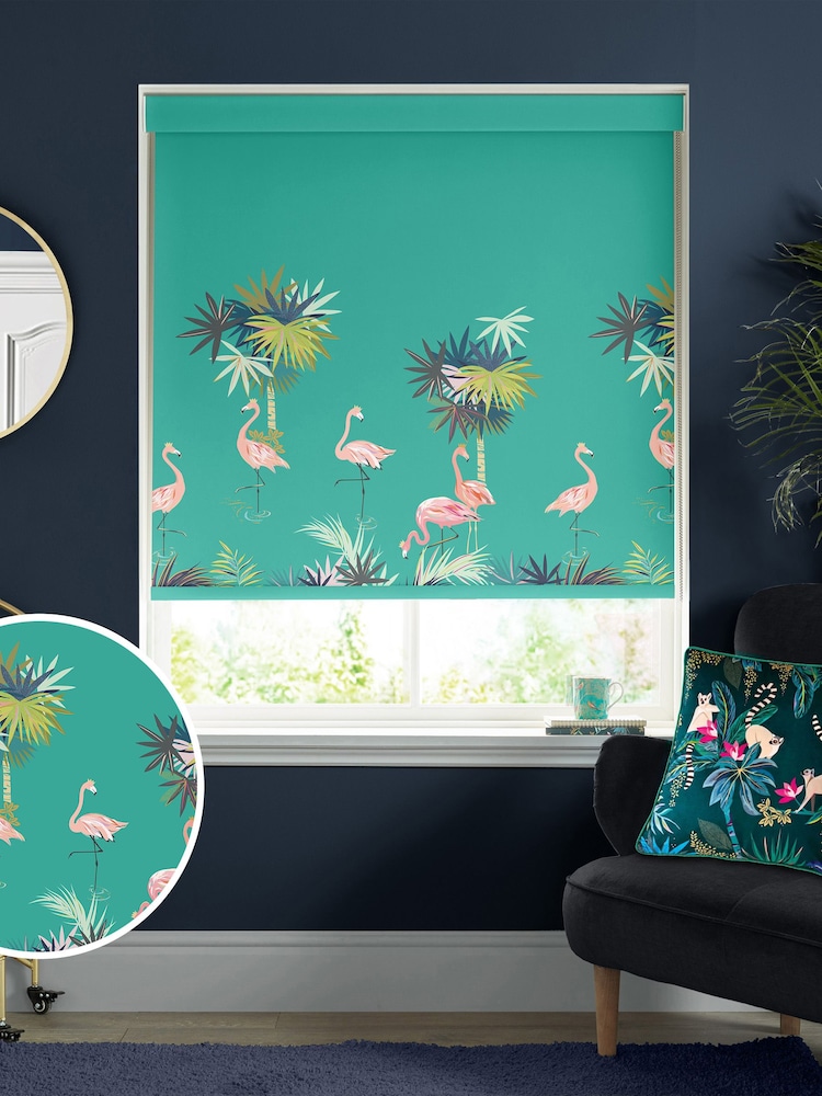 Sara Miller Green Flamingo Made To Measure Roller Blinds - Image 1 of 6