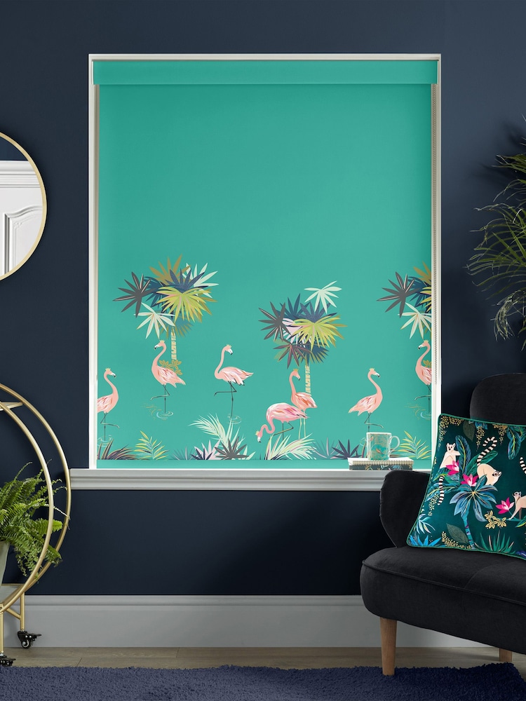 Sara Miller Green Flamingo Made To Measure Roller Blinds - Image 2 of 6