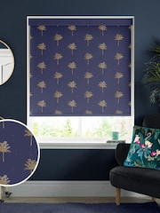 Sara Miller Navy Blue Small Palm Made To Measure Roller Blinds - Image 1 of 6