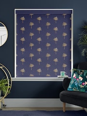 Sara Miller Navy Blue Small Palm Made To Measure Roller Blinds - Image 2 of 6