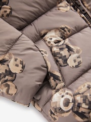 Brown Bear Print Shower Resistant Padded Puffer Coat (3mths-7yrs) - Image 10 of 11