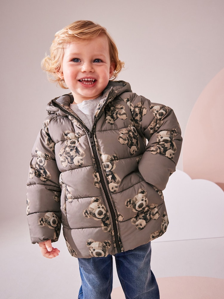Brown Bear Print Shower Resistant Padded Puffer Coat (3mths-7yrs) - Image 2 of 11