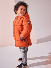 Rust Brown Borg Fleece Lined Shower Resistant Hooded Padded Coat (3mths-7yrs) - Image 2 of 13