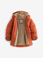 Rust Brown Borg Fleece Lined Shower Resistant Hooded Padded Coat (3mths-7yrs) - Image 3 of 13