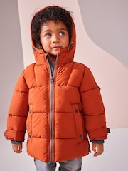 Rust Brown Borg Fleece Lined Shower Resistant Hooded Padded Coat (3mths-7yrs) - Image 4 of 13