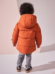 Rust Brown Borg Fleece Lined Shower Resistant Hooded Padded Coat (3mths-7yrs) - Image 6 of 13