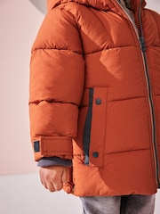 Rust Brown Borg Fleece Lined Shower Resistant Hooded Padded Coat (3mths-7yrs) - Image 7 of 13