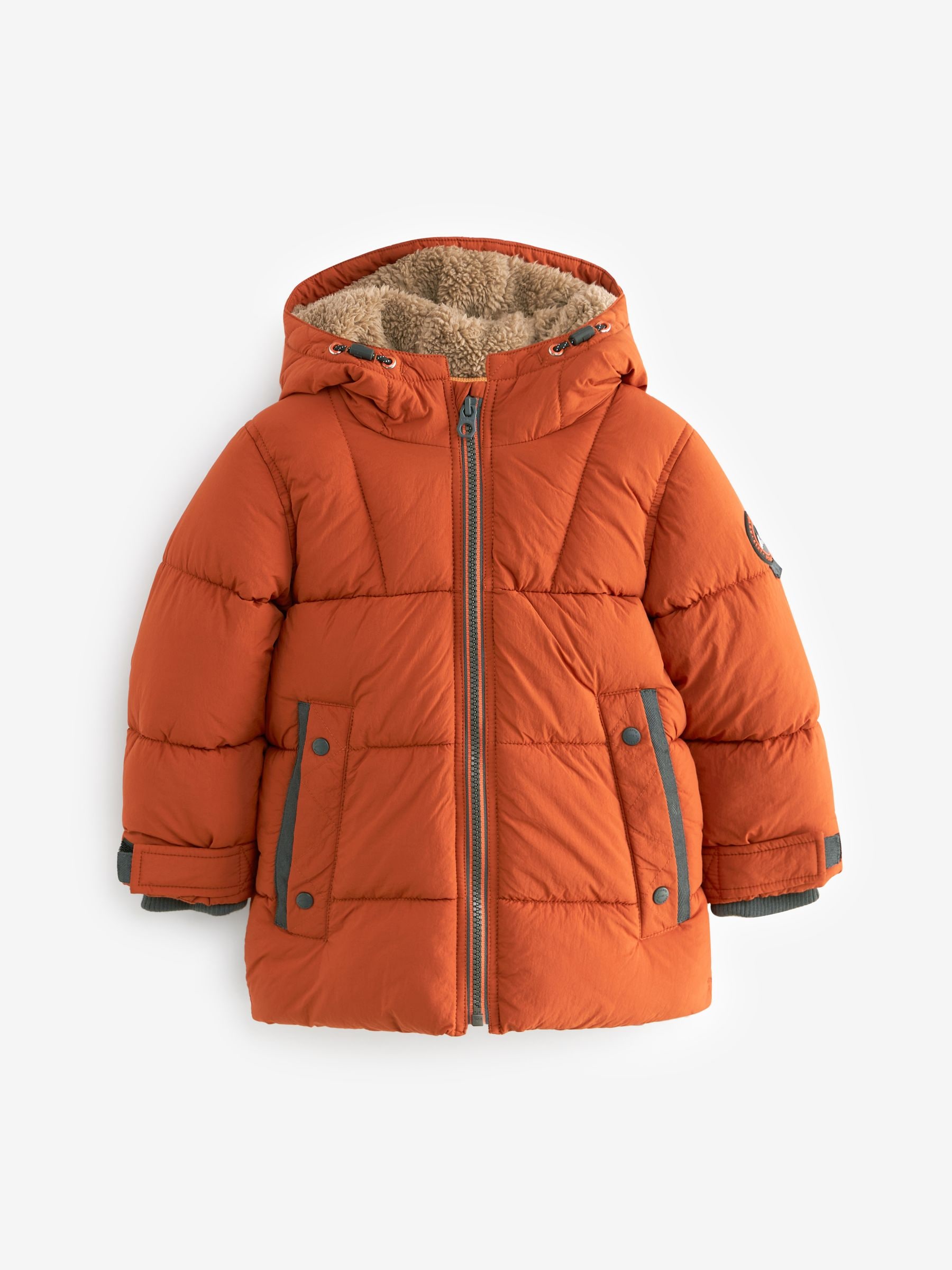 Buy Rust Brown Borg Fleece Lined Shower Resistant Hooded Padded Coat 3mths 7yrs from Next Australia