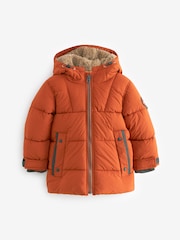 Rust Brown Borg Fleece Lined Shower Resistant Hooded Padded Coat (3mths-7yrs) - Image 8 of 13