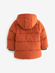 Rust Brown Borg Fleece Lined Shower Resistant Hooded Padded Coat (3mths-7yrs) - Image 9 of 13